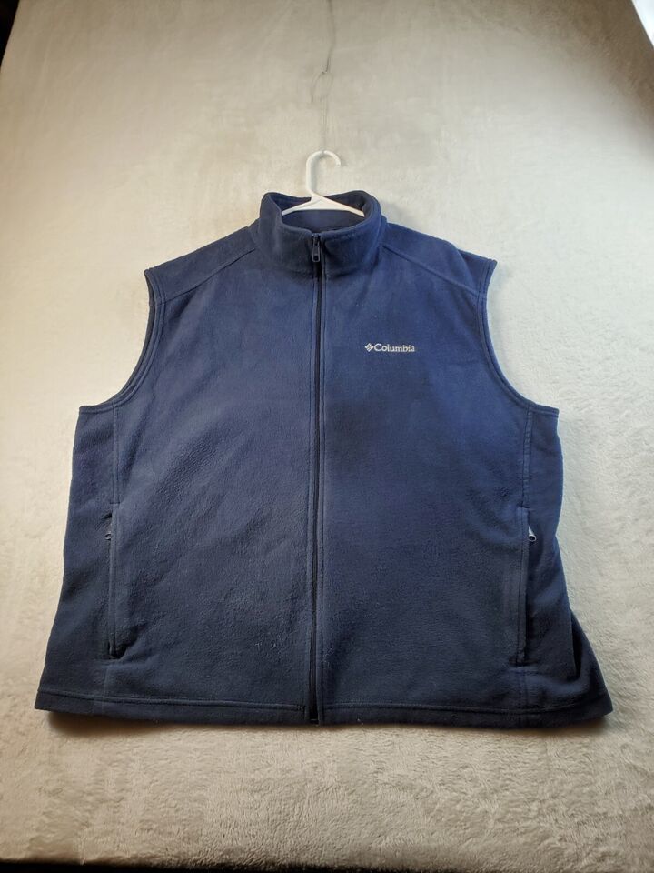 Primary image for Columbia Vest Mens Size 2XL Blue Fleece Sleeveless Pockets Logo Full Zipper