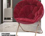 Red Foldable Soft Faux Fur Saucer Chair Oversized Accent Lounge Lazy Moo... - $106.99