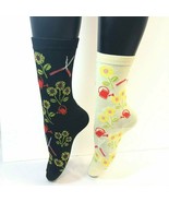 2 PAIRS Foozys Women&#39;s Socks, Gardening Print, Off-White, Black, NEW - $170.87 MXN