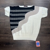 Vintage Jeffery Stevens 1980s White Black Knit Sweater New With Tags - £19.13 GBP