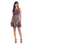 Anna Sui Egyptian Revival Stripe Border Print Dress in Cornflower Multi,... - £58.25 GBP