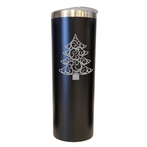Christmas Tree Flourish Design Black 20oz Skinny Tumbler LA5158 - £16.01 GBP