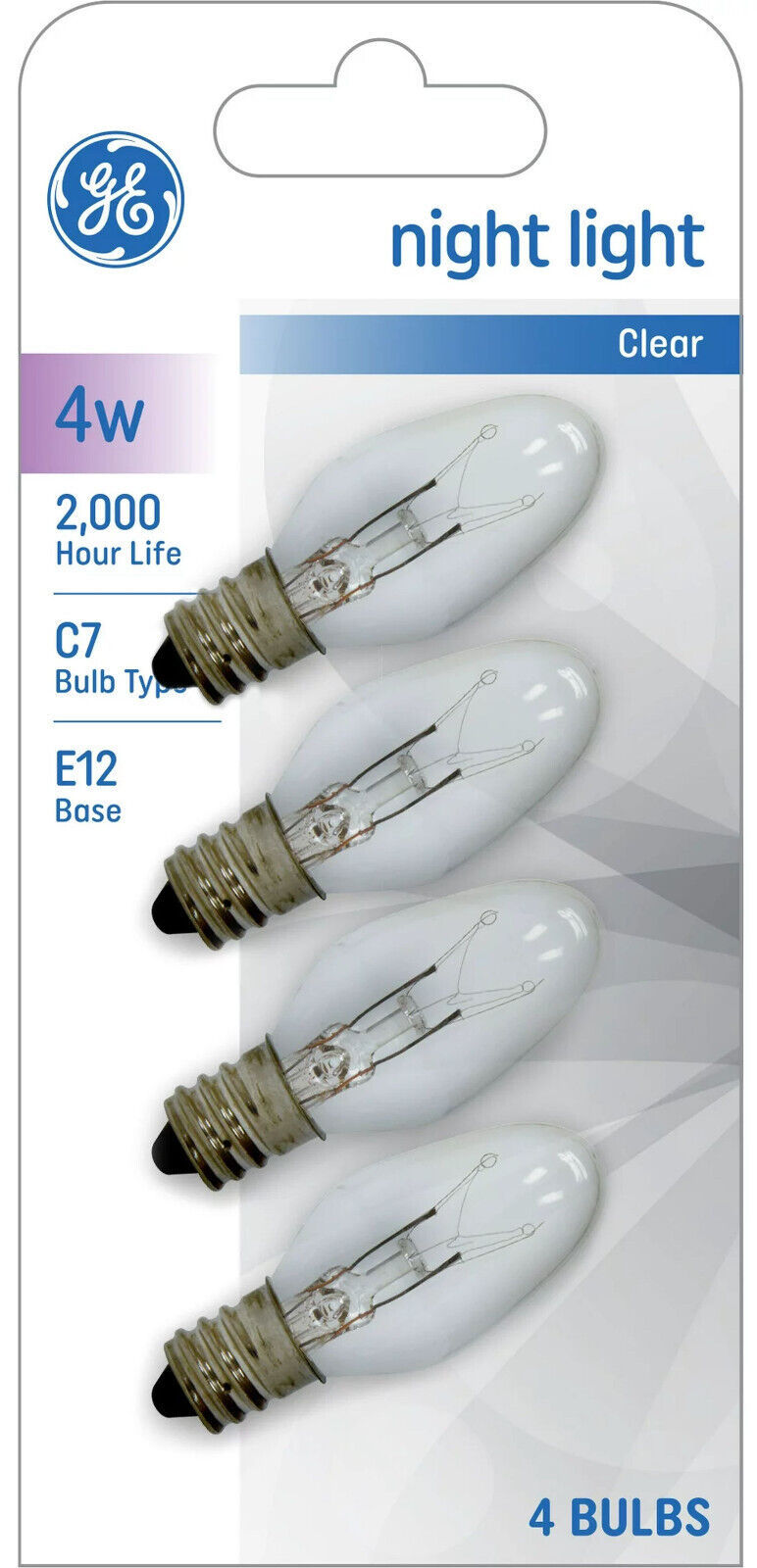 GE CLEAR Night Light 4 BULBs 4 Watt 91854 e12 candelabra base C7 4w 4 PACK 73257 - £17.57 GBP