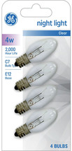GE CLEAR Night Light 4 BULBs 4 Watt 91854 e12 candelabra base C7 4w 4 PACK 73257 - £15.81 GBP