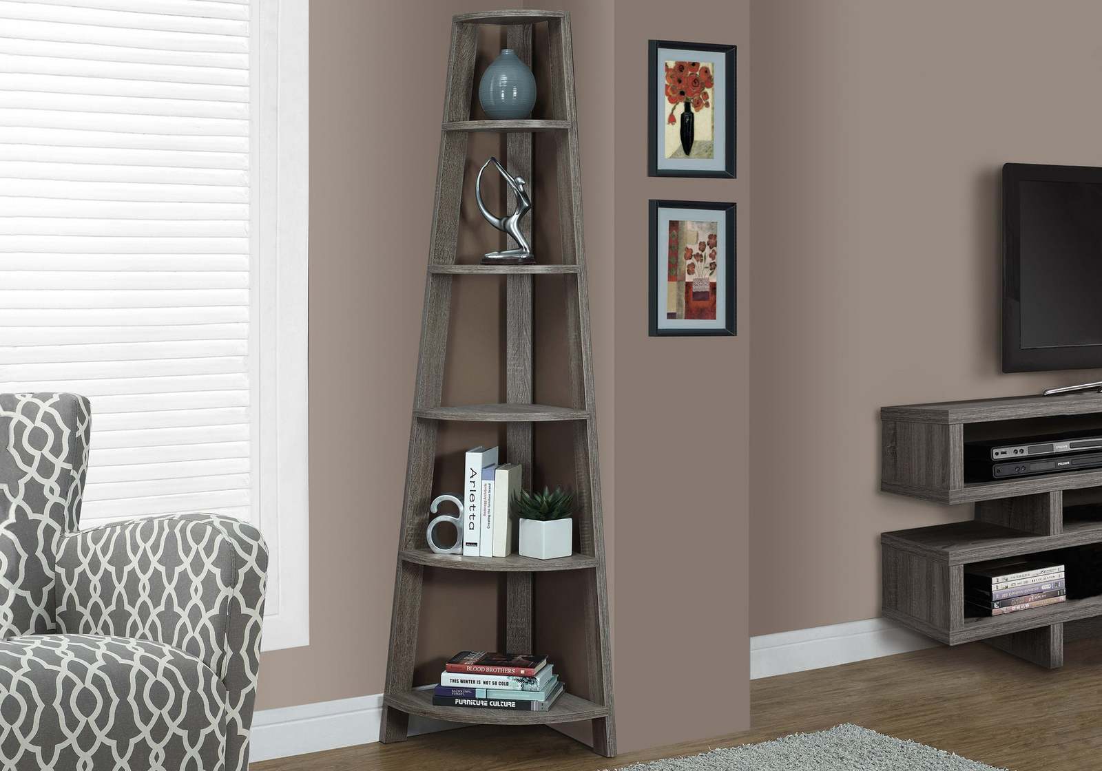 Modern Brown 72"H 5-Tier Corner Bookshelf Bookcase for Office Bedroom Item image 5