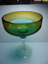 Hand Blown Mexican Martini Large Margarita Glass Cobalt Blue  sunset yel... - $18.81