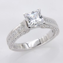 1.35 Ct Princess-Round Cut CZ Solitaire With Accent Ring 925 Sterling Silver 7 - £76.51 GBP