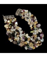 Vtg Gemstone Bead Bracelet Fancy Silver Slide Clasp 5-Strand 7 ¾” FREE S... - $49.50