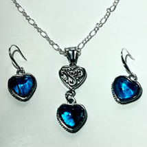 AWV Deep Blue Ink Heart &amp; 925 Silver Necklace &amp; Earrings - £73.65 GBP