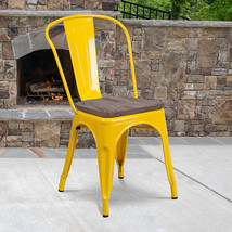 Yellow Metal Stack Chair CH-31230-YL-WD-GG - £68.69 GBP