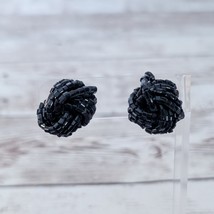 Vintage Clip On Earrings Black Beaded - Fair Condition - $12.99