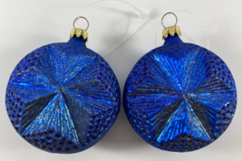 Vintage Lot Dillards Set 2 Round Blue 3 in Glass Christmas 3D Ornaments - £19.73 GBP