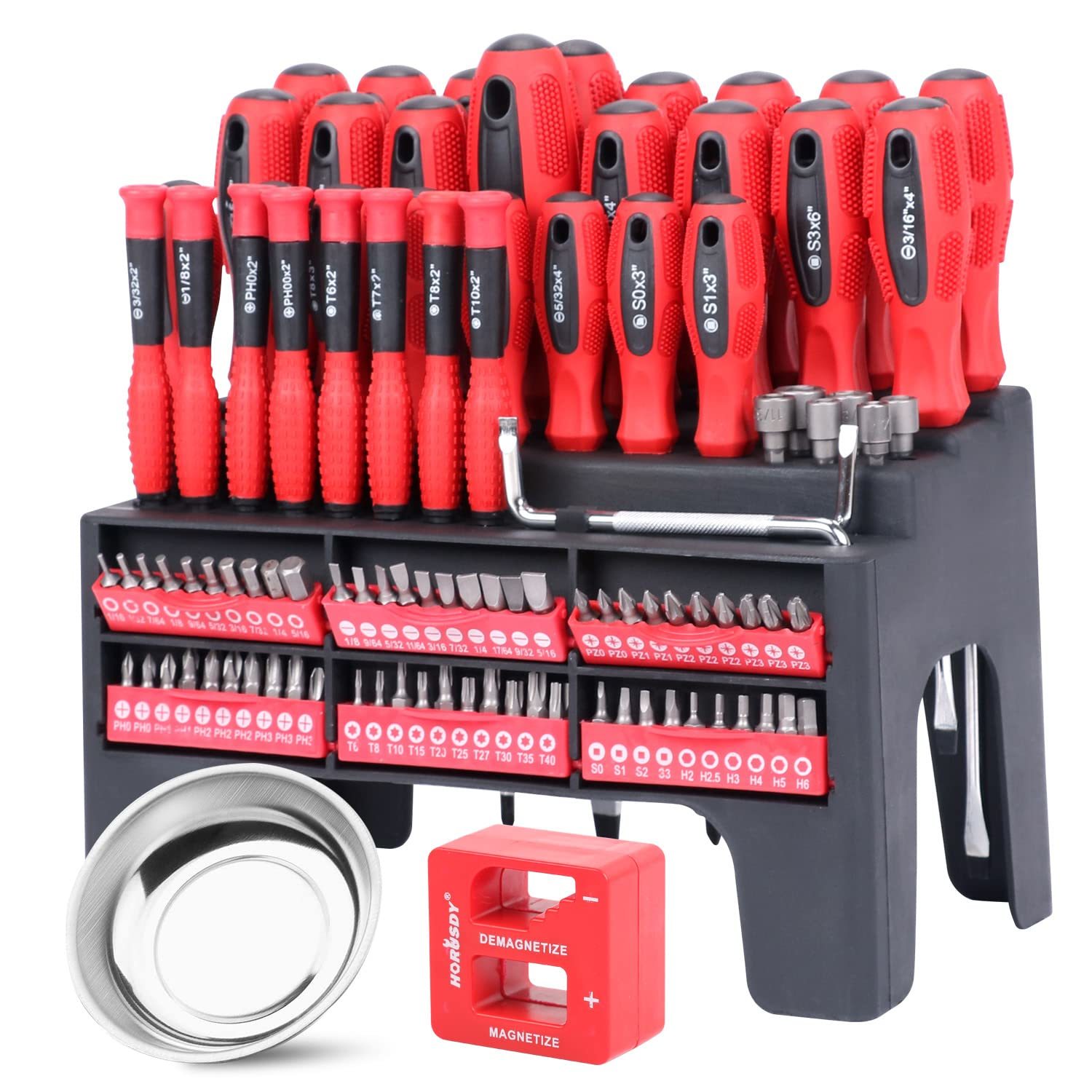 HORUSDY 102-Piece Magnetic Screwdriver Set with Plastic Racking, Includs Precisi