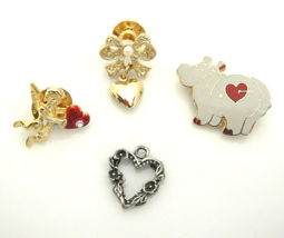 Valentine Themed Pins Pewter Heart Pendant Lot of 4 Cupid Hippo Bow - £5.90 GBP