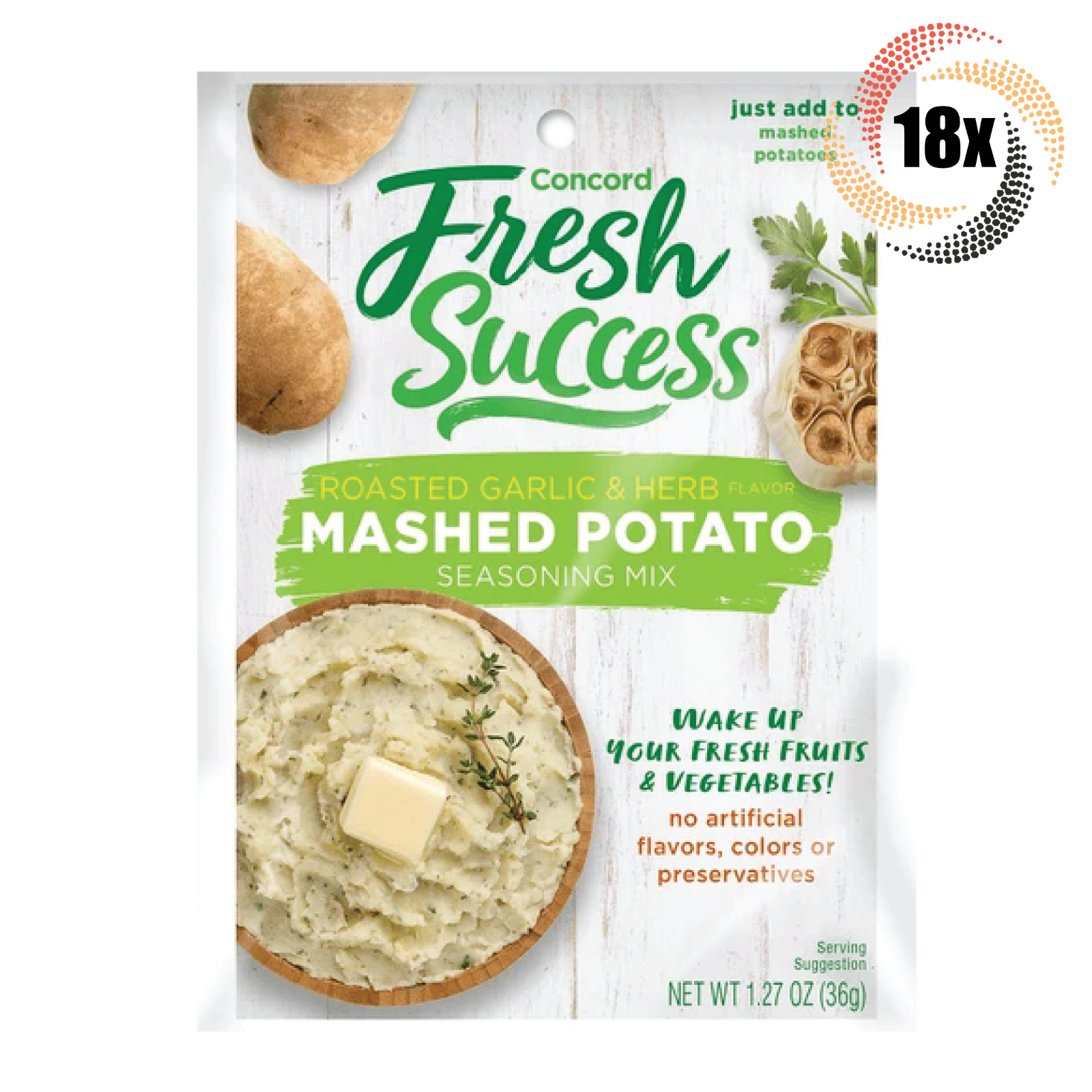18x Packs Concord Fresh Success Mashed Potato Roasted Garlic & Herb Mix | 1.27oz - $37.19