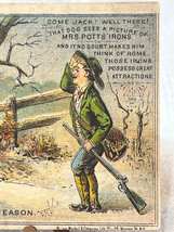Mrs. Potts&#39; Cold Handle Sad Iron Gunning Season Antq 1800s Victorian Trade Card - £23.61 GBP