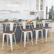 Yongqiang 26&quot; White Metal Bar Stools Set Of 4 High Back Counter, Cream White - $246.99