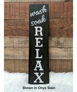 Rustic Wood Handmade Sign - Bathroom Decor - Wash Soak Relax - 14&quot; - £7.46 GBP