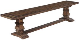 Bench Tuscan Harvest Plank Seat Carved Legs Distressed Solid Wood Rustic Pecan - £1,294.15 GBP