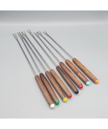 Vintage Fondue Fork Set (8) Color Coded Stainless Steel Wood Handle 10 I... - $19.99