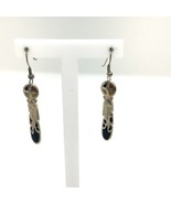 Vintage Sterling Silver Southwest Inlay Colorful Enamel Feather Dangle E... - $74.62 CAD