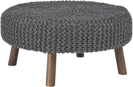 Contemporary Hand-Knitted Oversized Accent Ottoman, Dark Gray, By Ashley Jassmyn - £146.24 GBP