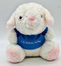 Aquilaun White Lamb Plush Pink Eyes Blue Shirt Advertising Promo 1982 Bunny - £14.97 GBP