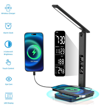   LED Desk Lamp with Wireless Charger USB Night Light Alarm Date Temp Dimmer - £31.16 GBP