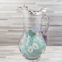 Hand Painted Art Glass 64 oz. Pitcher with Applied Handle Clear Lavender  - $28.80