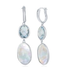 Sterling Silver Oval Blue Topaz and Mother of Pearl Earrings - £88.21 GBP
