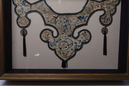 Qing Dynasty Jade mounted Embroidered Silk Antique Chinese Collar - $1,252.48