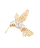 14K GOLD Vintage Brooch Pin Real Diamonds Carved Flying Humming Bird  GB199 - $492.32 CAD