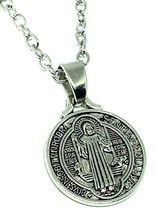 St Saint Benedict Pendant Medal Medallion Cross 18&quot; Chain Necklace Protection - £4.28 GBP