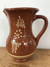 Terre De Soufflenheim Vino Brown Painted Pottery Floral Wine Jug Pitcher 5.5&quot; - £39.95 GBP