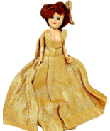 1950s Sleepy-Eyed Doll 8&quot; Red Hair Gold Glam Gown Vintage Charm Collectible - $21.13 CAD