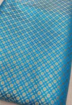 Indian Banarasi Brocade Fabric Blue &amp; Gold Fabric Wedding Dress Fabric - NF624 - £5.89 GBP+