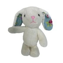 Bunny Rabbit White Plush Stuffed Animal Blue Floral Flower Ears 9&quot; Easter - £11.23 GBP