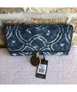 MYRA BAG LEATHER &amp; CANVAS BLUE INDIGO LEAF WALLET, RFID BLOCKING, S-3006... - $658.58 MXN