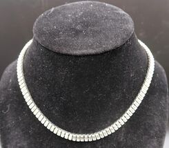 Vtg Silver Tone 14" Choker Length Baguette Rhinestone Faceted Prong Set ... - $19.99
