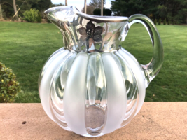 Silver Overlay Satin &amp; Polished Glass Panelled Pitcher Elegant Depression Glass - $79.48