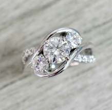 Exclusive 14K White Gold Over 1.44CT Round Cut Diamond Wedding Three Stone Ring - £82.01 GBP