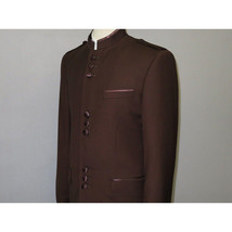 Mens Apollo  King  Banded Collarless suit Chinese Mandarin Wide leg AG94 Brown image 4