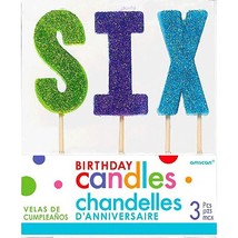 6th Birthday Glitter Number Candles SIX Cake Topper Party Supplies 3ct S... - $146.95 MXN