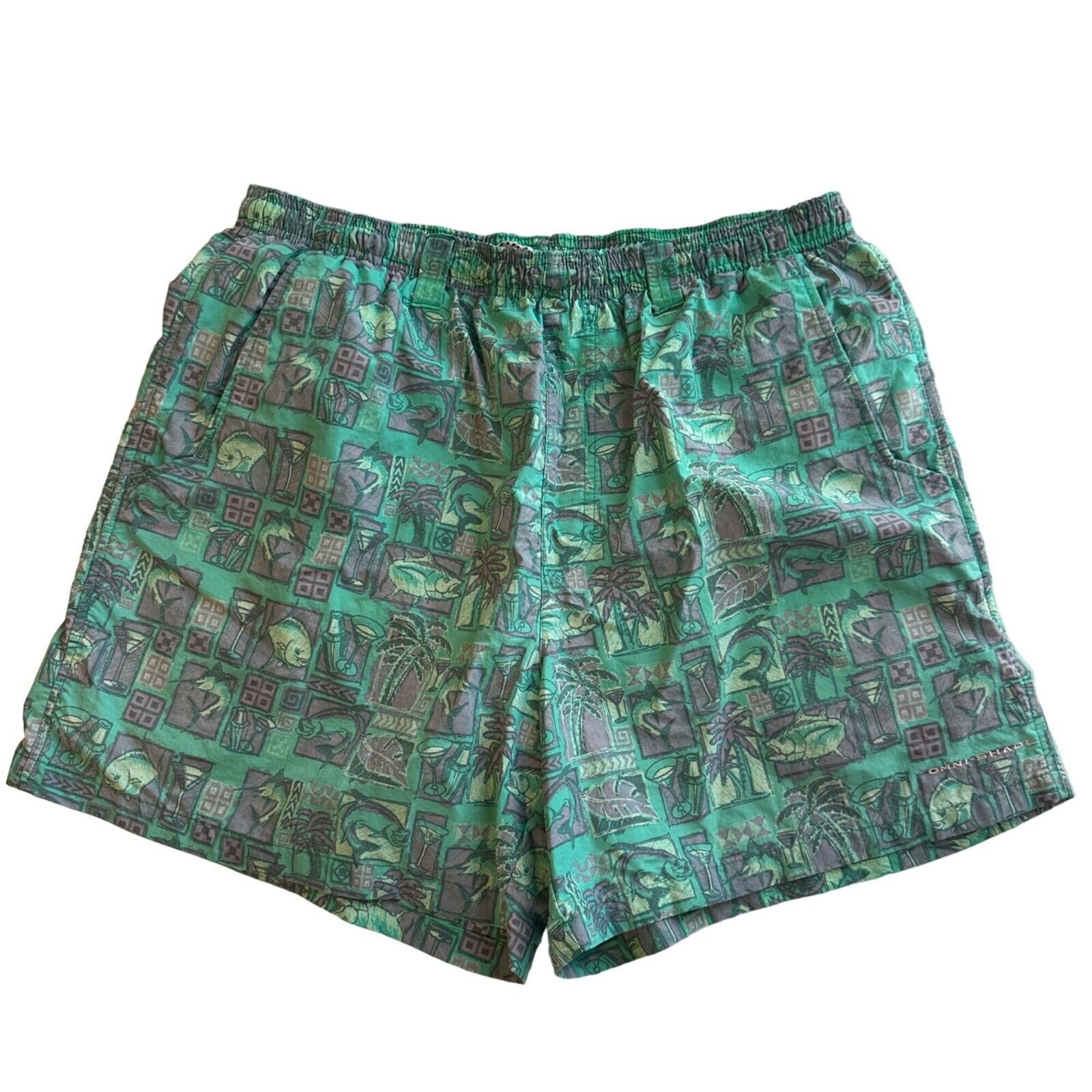 Primary image for Columbia PFG Super Backcast Lined Swim Shorts Trunks Green Pattern Mens Large