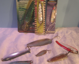 vintage lot of 9  Fishing Lures Spoons silver BRASS MINNOW FISHLANDER GR... - £25.17 GBP