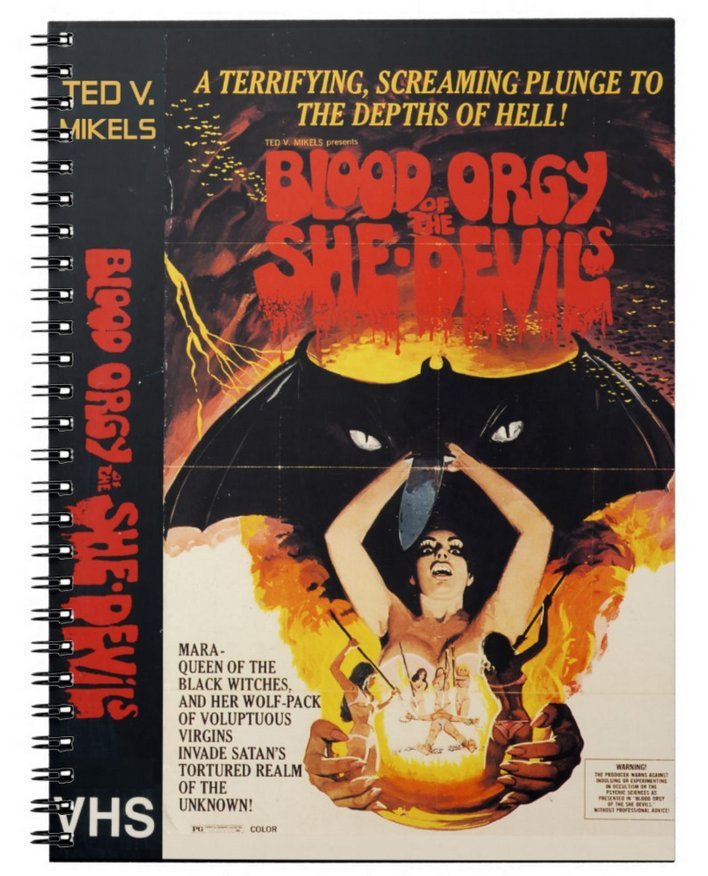 Blood Orgy of the She-Devils Vintage Horror VHS Cover Spiral Notebook - 80 Pages