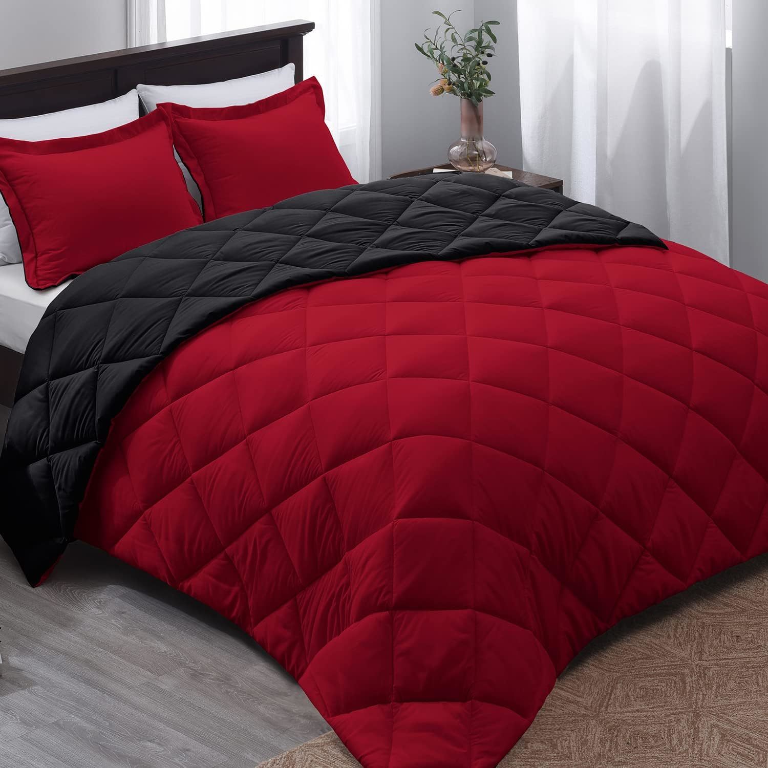Basic Beyond Queen Comforter Set, Red And Black Comforter Set Queen, 20 ...
