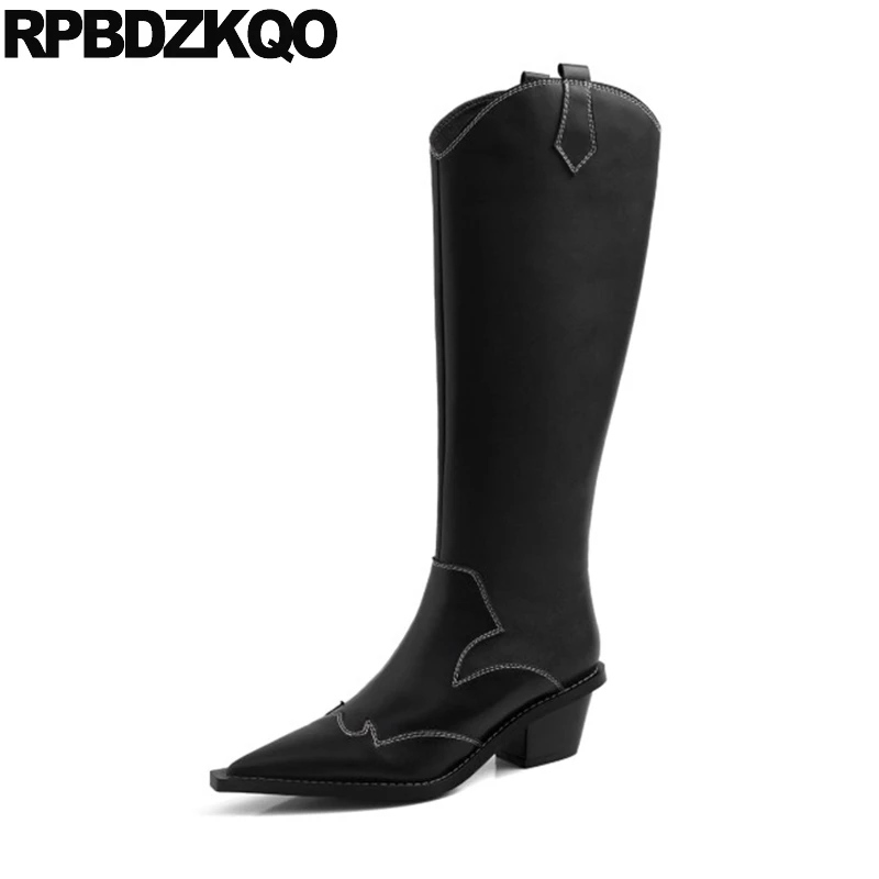 Western Boots boy girl Winter Zipper Tall  Women Knee High Black Long Leather Po - £224.59 GBP