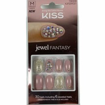 NEW Kiss Nails Jewel Fantasy Press or Glue Manicure Medium Gel Oval Pink Gems - £10.13 GBP