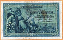 GERMANY 1904 Reichsschuldenverwaltung VG 5 Mark  Banknote Paper Money Bill P- 8a - £2.99 GBP